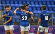 8 September 2018; Ryan McMahon of Leinster, behind, celebrates with team mate Gavin Jones, 23, after the U19 Interprovincial Championship match between Leinster and Munster at Energia Park in Dublin. Photo by Piaras Ó Mídheach/Sportsfile