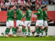 11 September 2018; Aiden O'Brien, left, of Republic of Ireland is congratulated by team-mates after scoring his side's first goal during the International Friendly match between Poland and Republic of Ireland at the Municipal Stadium in Wroclaw, Poland. Photo by Stephen McCarthy/Sportsfile