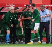 11 September 2018; Aiden O'Brien of Republic of Ireland is congratulated by coaching staff including assistant manager Roy Keane after being substituted during the International Friendly match between Poland and Republic of Ireland at the Municipal Stadium in Wroclaw, Poland. Photo by Stephen McCarthy/Sportsfile