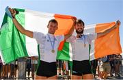 15 September 2018; Gary O'Donovan, left, and Paul O'Donovan of Ireland celebrate after winning the Lightweight Men's Double Sculls Final on day seven of the World Rowing Championships in Plovdiv, Bulgaria. Photo by Seb Daly/Sportsfile