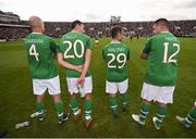 25 September 2018; Republic of Ireland & Celtic Legends players, from left, Kenny Cunnigham, Stephen Kelly, Shaun Maloney and Ian Harte during the Liam Miller Memorial match between Manchester United Legends and Republic of Ireland & Celtic Legends at Páirc Uí Chaoimh in Cork. Photo by Stephen McCarthy/Sportsfile