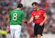 25 September 2018; Roy Keane of Manchester United Legends, right, and Andy Reid of Republic of Ireland & Celtic Legends during the Liam Miller Memorial match between Manchester United Legends and Republic of Ireland & Celtic Legends at Páirc Uí Chaoimh in Cork. Photo by David Fitzgerald/Sportsfile
