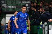 29 September 2018; Jonathan Sexton of Leinster leads his side out prior to the Guinness PRO14 Round 5 match between Connacht and Leinster at The Sportsground in Galway. Photo by Brendan Moran/Sportsfile