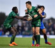 29 September 2018; Tom Farrell of Connacht, supported by team-mate Niyi Adeolokun is tackled by Joe Tomane of Leinster during the Guinness PRO14 Round 5 match between Connacht and Leinster at The Sportsground in Galway. Photo by Brendan Moran/Sportsfile
