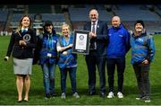 30 September 2018; Paulina Sapinska, Guinness World Record Ajudicator, Niamh McCoy, Director of the GAA Museum,  Julianne McKeigue, GAA Museum, Uachtarán Chumann Lúthcleas Gael John Horan and Croke Park Museum staff with the Guinness World Record Certificate following the Official Guinness World Record Attempt for World’s Largest Hurling Lesson at Croke Park in Dublin. The attempt, which saw 1,772 participants take to the field was made to celebrate 20 Years of the GAA Museum.  Photo by Sam Barnes/Sportsfile