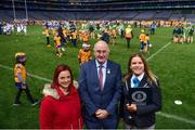 30 September 2018; Uachtarán Chumann Lúthcleas Gael John Horan, with Paulina Sapinska, Guinness World Record Ajudicator, right, and Laura Guinan, Special Witness, during the Official Guinness World Record Attempt for World’s Largest Hurling Lesson at Croke Park in Dublin. The attempt, which saw 1,772 participants take to the field was made to celebrate 20 Years of the GAA Museum.  Photo by Sam Barnes/Sportsfile