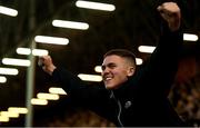 30 September 2018; A Bohemians supporter celebrates his side's goal during the Irish Daily Mail FAI Cup Semi-Final match between Bohemians and Cork City at Dalymount Park in Dublin. Photo by Stephen McCarthy/Sportsfile