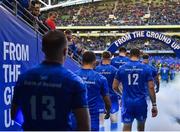 6 October 2018; Robbie Henshaw of Leinster, right, makes his way to the field with team-mates prior to the Guinness PRO14 Round 6 match between Leinster and Munster at the Aviva Stadium in Dublin. Photo by Seb Daly/Sportsfile