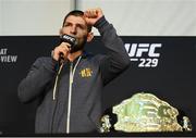 6 October 2018; Khabib Nurmagomedov during the post fight press conference after his victory over Conor McGregor in their UFC lightweight championship fight during UFC 229 at T-Mobile Arena in Las Vegas, Nevada, USA. Photo by Stephen McCarthy/Sportsfile