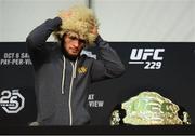 6 October 2018; Khabib Nurmagomedov during the post fight press conference after his victory over Conor McGregor in their UFC lightweight championship fight during UFC 229 at T-Mobile Arena in Las Vegas, Nevada, USA. Photo by Stephen McCarthy/Sportsfile