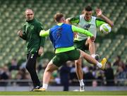 9 October 2018; Republic of Ireland manager Martin O'Neill watches on as Ciaran Clark is tackled by Aiden O'Brien during a training session at the Aviva Stadium in Dublin. Photo by Stephen McCarthy/Sportsfile