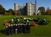 11 October 2018; Killeen Castle Golf Club in County Meath is celebrating it's 10th Anniversary in 2019 as well as it's recent investment in a state of the art fleet deal with John Deere and local dealer Dublin Grass Machinery over €500,000. In attendance alongside the new machinery are, from left, Mark Donnelly, Mark Collins, Course Superintendant, Nathan Pleavin, Michael Meegan, Robert Mitchell from Dublin Grass Machinery, James Morgan, Noel Bennett from Dublin Grass Machinery, Robert Kane, Justin Mulvaney, Frances Clynch and Brian Mooney on the 18th hole at Killeen Castle Golf Club, Co. Meath. Photo by David Fitzgerald/Sportsfile