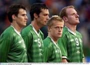 9 September 2003; Damien Duff, Republic of Ireland, lines up alongside team-mates Kevin Kilbane (11), Gary Breen (5) and Gary Doherty (9) before the start of the game. Friendly International, Republic of Ireland v Turkey, Lansdowne Road, Dublin. Picture credit; Brendan Moran / SPORTSFILE *EDI*