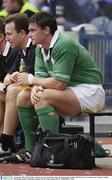 6 September 2003; David Wallace, Ireland, sits on the bench after being substituted against Scotland. RBS World Cup Countdown test, Scotland v Ireland, Murrayfield Stadium, Edinburgh, Scotland. Picture credit; Brendan Moran / SPORTSFILE *EDI*