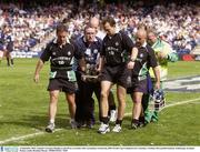 6 September 2003; Ireland's Geordan Murphy is led off on a stretcher after sustaining a broken leg. RBS World Cup Countdown test, Scotland v Ireland, Murrayfield Stadium, Edinburgh, Scotland. Picture credit; Brendan Moran / SPORTSFILE *EDI*