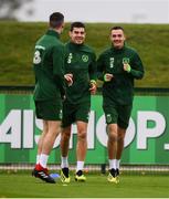 12 October 2018; Republic of Ireland players, from left, Darragh Lenihan, John Egan and Shaun Williams during a training session at the FAI National Training Centre in Abbotstown, Dublin. Photo by Stephen McCarthy/Sportsfile
