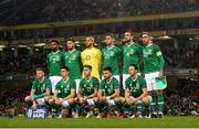 13 October 2018; Republic of Ireland team prior to the UEFA Nations League B group four match between Republic of Ireland and Denmark at the Aviva Stadium in Dublin. Photo by Harry Murphy/Sportsfile