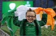 13 October 2018; Finn McKeown, aged seven, from Armagh, prior to the UEFA Nations League B group four match between Republic of Ireland and Denmark at the Aviva Stadium in Dublin. Photo by Harry Murphy/Sportsfile