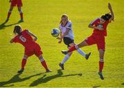 14 October 2018; Kate Slevin of Galway takes a shot at goal under pressure from Mia Dodd,  left,  and Kerri Duffy of Shelbourne during the Continental Tyres Women's Under 17 National League Final match between Galway Women's and Shelbourne Ladies at Drom, Galway. Photo by Harry Murphy/Sportsfile