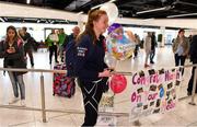 15 October 2018; Niamh Coyne of Team Ireland, from Tallaght, Dublin, who won a silver in the women's 100m breaststroke, on the Team Ireland swimming team return from the Youth Olympic Games in Buenos Aires at Dublin Airport in Dublin. Photo by Brendan Moran/Sportsfile