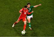 16 October 2018; Harry Wilson of Wales in action against Harry Arter of Republic of Ireland during the UEFA Nations League B group four match between Republic of Ireland and Wales at the Aviva Stadium in Dublin. Photo by Ramsey Cardy/Sportsfile