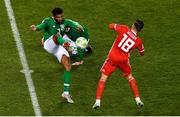 16 October 2018; Cyrus Christie of Republic of Ireland in action against Harry Wilson of Wales during the UEFA Nations League B group four match between Republic of Ireland and Wales at the Aviva Stadium in Dublin. Photo by Ramsey Cardy/Sportsfile