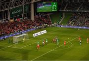 16 October 2018; Harry Wilson of Wales shoots to score his side's first goal during the UEFA Nations League B group four match between Republic of Ireland and Wales at the Aviva Stadium in Dublin. Photo by Ramsey Cardy/Sportsfile