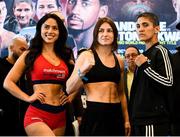 19 October 2018; Katie Taylor and Cindy Serrano, right, square off after weighing in at the Boston Harbour Hotel ahead of their WBA & IBF World Lightweight title bout on Saturday night at the TD Garden in Boston, Massachusetts, USA. Photo by Stephen McCarthy/Sportsfile