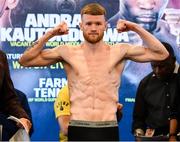 19 October 2018; James Tennyson weighs in at the Boston Harbour Hotel ahead of his IBF World Featherweight title bout, against Tevin Farmer, on Saturday night at the TD Garden in Boston, Massachusetts, USA. Photo by Stephen McCarthy/Sportsfile