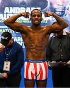 19 October 2018; Tevin Farmer weighs in at the Boston Harbour Hotel ahead of his IBF World Featherweight title bout, against James Tennyson, on Saturday night at the TD Garden in Boston, Massachusetts, USA. Photo by Stephen McCarthy/Sportsfile