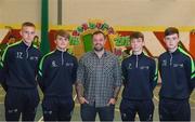 25 October 2018; Former Republic of Ireland international Andy Reid with students, from left, Killian Phillips, Ben O'Brien, Daniel Wilson and Ben McCormack during the FAI and Fingal County Council Transition Year Football Development Course at Corduff Sports Centre in Dublin. Photo by Harry Murphy/Sportsfile