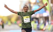 28 October 2018; Asefa Bekele of Ethiopia crosses the line to win the 2018 SSE Airtricity Dublin Marathon. 20,000 runners took to the Fitzwilliam Square start line to participate in the 39th running of the SSE Airtricity Dublin Marathon, making it the fifth largest marathon in Europe. Photo by Ramsey Cardy/Sportsfile