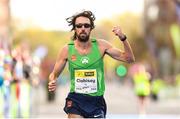28 October 2018; Mick Clohisey of Raheny Shamrock A.C., Co. Dublin, crosses the line to become the Athletics Ireland National Champion, and sixth overall finisher, following the 2018 SSE Airtricity Dublin Marathon. 20,000 runners took to the Fitzwilliam Square start line to participate in the 39th running of the SSE Airtricity Dublin Marathon, making it the fifth largest marathon in Europe. Photo by Ramsey Cardy/Sportsfile