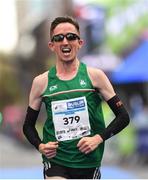 28 October 2018; David Mansfield celebrates as he crosses the line to win the European Police Championships category of the 2018 SSE Airtricity Dublin Marathon. 20,000 runners took to the Fitzwilliam Square start line to participate in the 39th running of the SSE Airtricity Dublin Marathon, making it the fifth largest marathon in Europe. Photo by Ramsey Cardy/Sportsfile