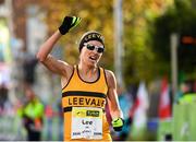 28 October 2018; Lizzie Lee of Leevale AC, Co Cork, crosses the line to become the Athletics Ireland National Women’s Champion at the 2018 SSE Airtricity Dublin Marathon. 20,000 runners took to the Fitzwilliam Square start line to participate in the 39th running of the SSE Airtricity Dublin Marathon, making it the fifth largest marathon in Europe. Photo by Eóin Noonan/Sportsfile