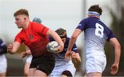 31 October 2018; Dara Maher of North East Area in action against Sean Walsh and Patrick Kiernan of Metropolitan Area, right, during the U18s 2nd Round Shane Horgan Cup match between North East Area and Metropolitan Area at Ashbourne RFC in Ashbourne, Co Meath. Photo by Piaras Ó Mídheach/Sportsfile