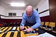 3 November 2018; DJ Carey signs Kilkenny jerseys before the Benefit Match between Tipperary and Kilkenny at Bishop Quinlan Park in Tipperary. Photo by Matt Browne/Sportsfile