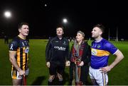 3 November 2018; Amanda Stapleton does the coin toss with referee Brian Gavin and Kilkenny captain Paul Murphy, Tipperary captain and brother of Amanda Stapleton Paddy Stapleton before the Benefit Match between Tipperary and Kilkenny at Bishop Quinlan Park in Tipperary. Photo by Matt Browne/Sportsfile