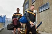 4 November 2018; Tony Kelly, right, and Aonghus Keane of Ballyea arrive prior to the AIB Munster GAA Hurling Senior Club Championship semi-final match between Ballyea and Ballygunner at Walsh Park in Waterford. Photo by Matt Browne/Sportsfile
