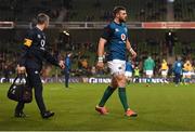 10 November 2018; Robbie Henshaw of Ireland leaves the pitch after picking up an injury during the warm up prior to the Guinness Series International match between Ireland and Argentina at the Aviva Stadium in Dublin. Photo by Ramsey Cardy/Sportsfile