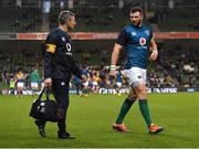 10 November 2018; Robbie Henshaw of Ireland leaves the pitch after picking up an injury during the warm up prior to the Guinness Series International match between Ireland and Argentina at the Aviva Stadium in Dublin. Photo by Ramsey Cardy/Sportsfile