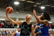 10 November 2018; Paul Dick of Garvey's Tralee Warriors in action against Mike Daid of Belfast Star during the Basketball Ireland Men's Superleague match between Garvey's Tralee Warriors and Belfast Star at Tralee Sports Complex in Tralee, Co Kerry. Photo by Piaras Ó Mídheach/Sportsfile