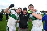 11 November 2018; Portlaoise kitman Brendan 'Sunny' Keogh celebrates with players Kieran Lillis, left, and Frank Flanagan following their side's victory in the AIB Leinster GAA Football Senior Club Championship quarter-final match between Moorefield and Portlaoise at St Conleth's Park in Newbridge, Co. Kildare. Photo by David Fitzgerald/Sportsfile