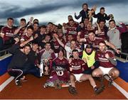 11 November 2018; Cushendall Ruairi Óg players celebrate with the Four Seasons cup and their injured team-mate Aaron Graffin following the AIB Ulster GAA Hurling Senior Club Hurling Final match between Ballycran and Cushendall Ruairi Óg at Athletic Grounds in Armagh. Photo by Oliver McVeigh/Sportsfile