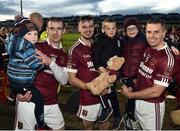 11 November 2018; Eunan McKillop of Cushendall Ruairi Óg and his son Eunan, team-mates Alex Delargy and brother Sean with Sean's two sons Conor and Rory celebrate after the AIB Ulster GAA Hurling Senior Club Hurling Final match between Ballycran and Cushendall Ruairi Óg at Athletic Grounds in Armagh. Photo by Oliver McVeigh/Sportsfile