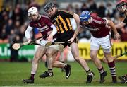 11 November 2018; Patrick Hughes of Ballycran in action against Eunan McKillop, left, and Paddy McGill of Cushendall Ruairi Óg during the AIB Ulster GAA Hurling Senior Club Hurling Final match between Ballycran and Cushendall Ruairi Óg at Athletic Grounds in Armagh. Photo by Oliver McVeigh/Sportsfile