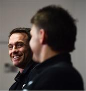 13 November 2018; Ben Smith, left, and Beauden Barrett during a New Zealand Rugby press conference at Abbotstown in Dublin. Photo by David Fitzgerald/Sportsfile