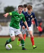 16 November 2018; Gavin O'Brien of Republic of Ireland in action against Liam Smith of Scotland during the U16 Victory Shield match between Republic of Ireland and Scotland at Mounthawk Park in Tralee, Kerry. Photo by Brendan Moran/Sportsfile