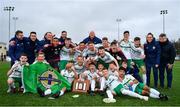 16 November 2018; The Northern Ireland team and management celebrate with the Victory Shield after the U16 Victory Shield match between Northern Ireland and Wales at Mounthawk Park in Tralee, Kerry. Photo by Brendan Moran/Sportsfile