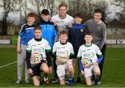 17 November 2018; Dublin All-Ireland winner and All-Star Paul Mannion puts the Ballyboden under 13 boys’ football team through their paces. The team were selected as winners of the John West competition as part of their sponsorship of the Feile. John West has sponsored the Feile since 2016 and throughout the sponsorship, John West has focused on encouraging children to participate in Gaelic Games while emphasising the importance natural protein plays in fuelling a young athlete. Pictured is Paul Mannion, centre, with from left, Alex Young, age 13, from Knocklyon, Dylan Timbs, age 13, from Rathfarmham, Sean Langan, age 13, also from Rathfarnham, Luke Nicholson, age 13, Leon Murphy, age 13, Luke Fitzpatrick, age 13, all from Knocklyon and Ryan Culleton age 13, from Rathfarnham, during the John West Training Session with Paul Mannion at Ballyboden St Endas GAA in Ballyboden, Dublin. Photo by Eóin Noonan/Sportsfile